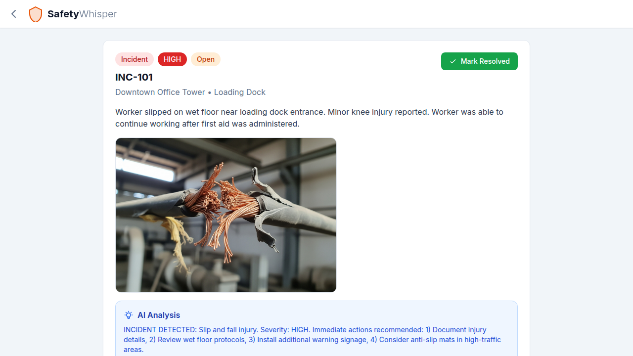 Incident alert dashboard