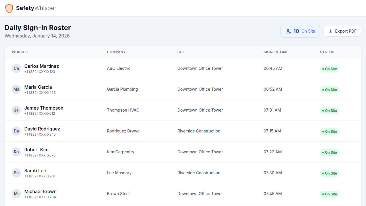 Daily Sign-In Roster